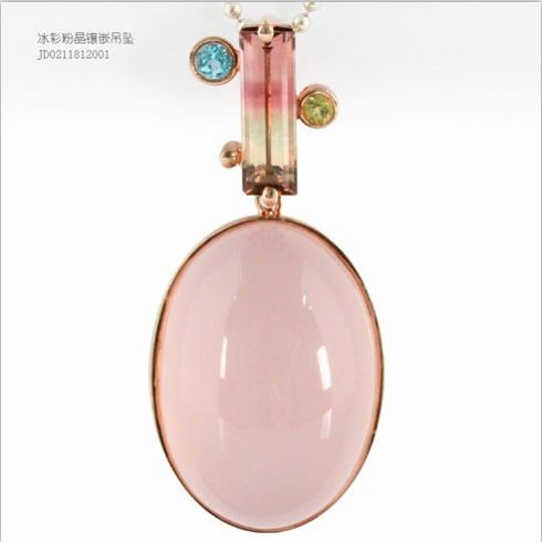 鉑晶爾曼冰彩粉晶鑲嵌吊墜